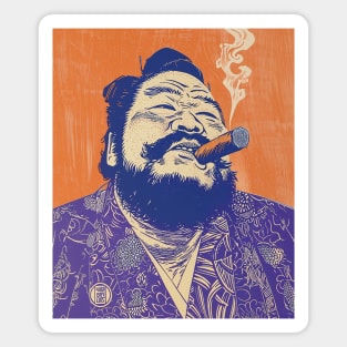 Puff Sumo: Smoking a Fat Robusto Cigar on a Dark Background Magnet